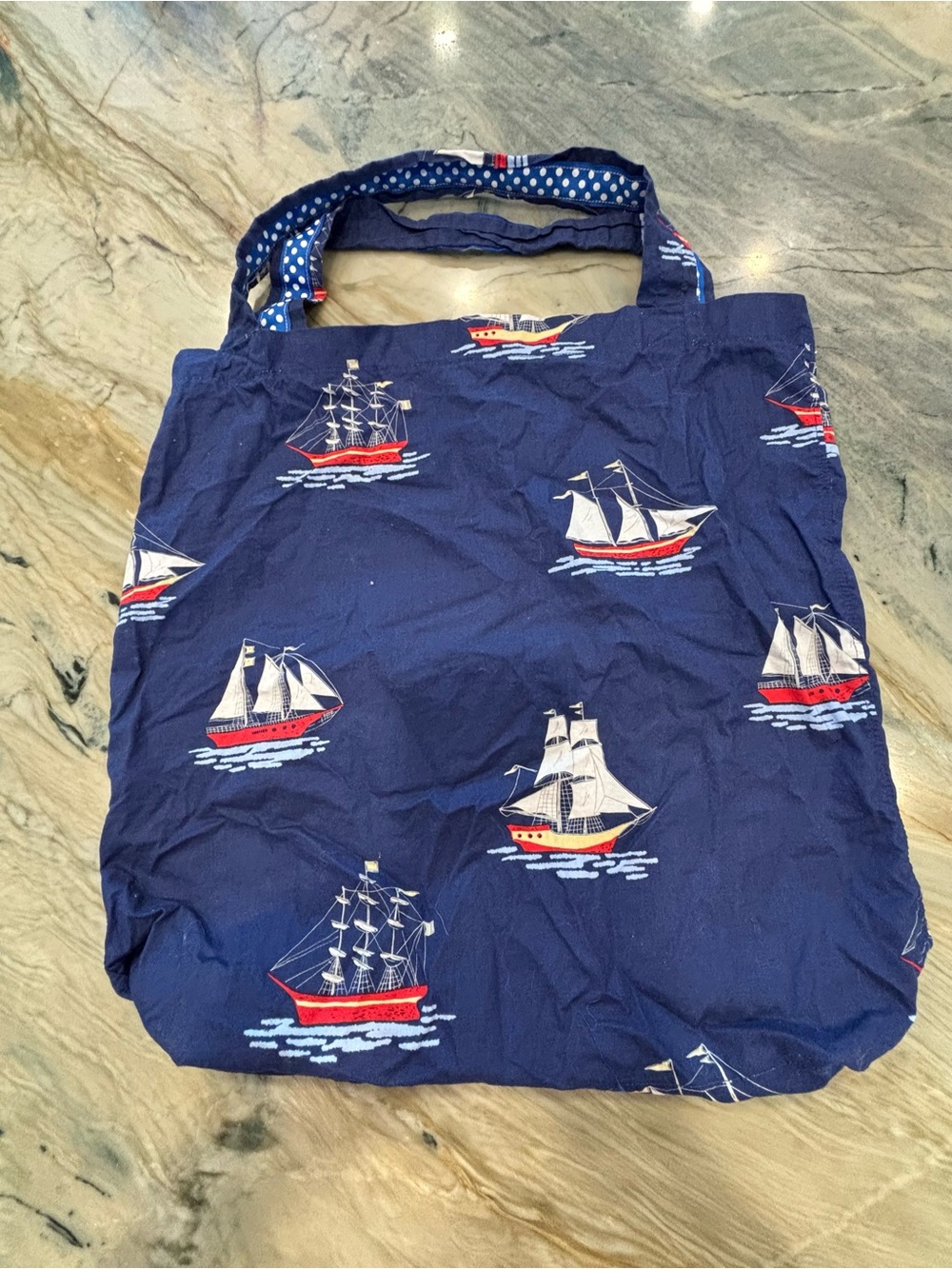 Navy Sailboat Print Tote Bag, handmade